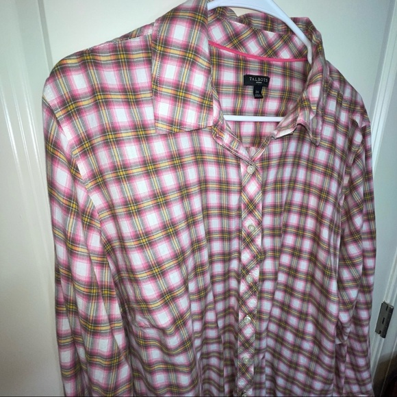 Talbots Plus Pink Plaid Cotton Button Down Blouse 2X - Picture 7 of 15